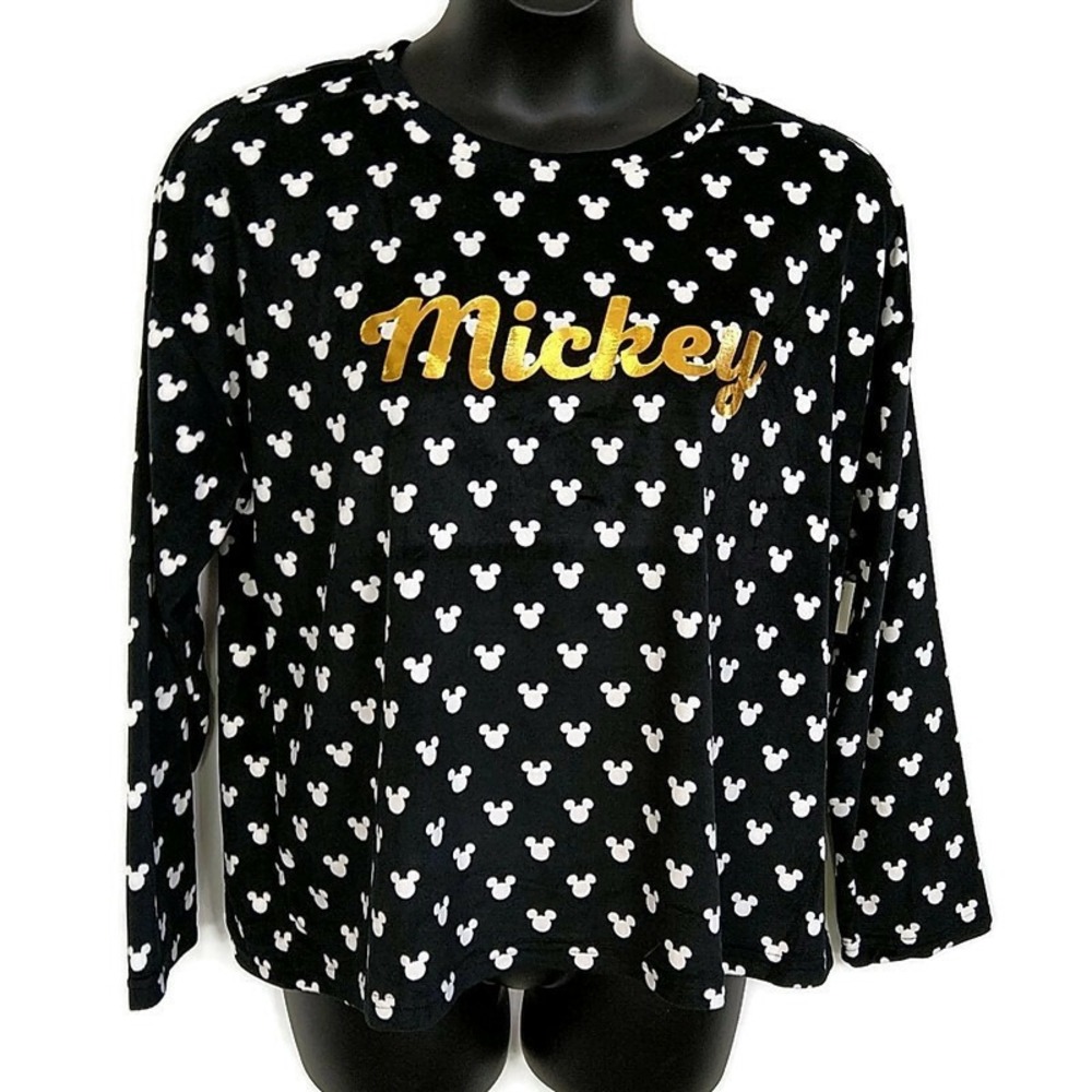Disney Womens sz XL Pajamas Black Mickey Graphic Long Sleeve Crew Neck Top